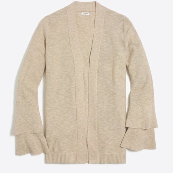 NWOT J.Crew Oatmeal Tiered Ruffle Cardigan - Picture 2 of 8